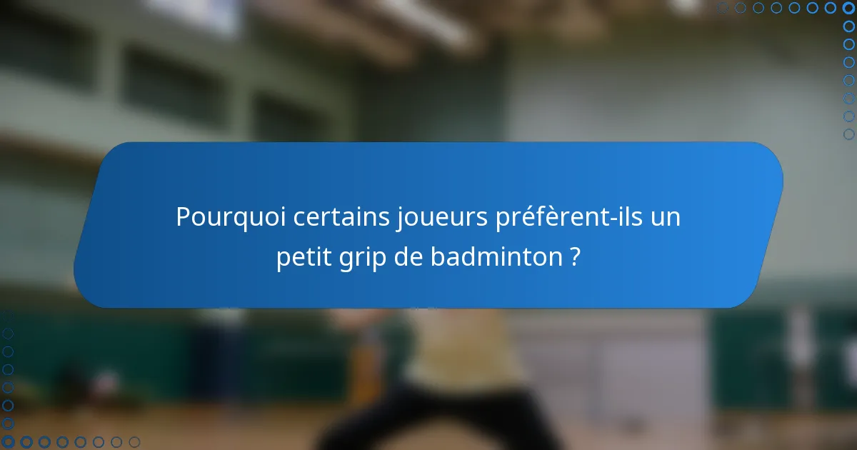 Pourquoi certains joueurs préfèrent-ils un petit grip de badminton ?